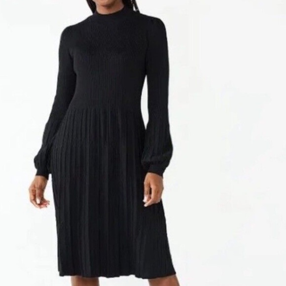 Draper James RSVP Black Pleated Dress Long Sleeve - Picture 1 of 9